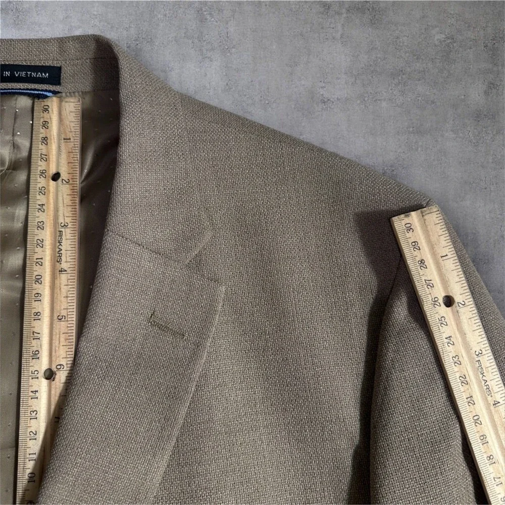 TOMMY HILFIGER Men’s Blazer Sport Coat 2-Button Jacket 44R Tan Beige Wool Blend